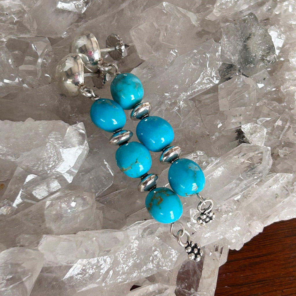 AAA Kingman Turquoise Earrings 3 Stone Sterling Silver Southwestern