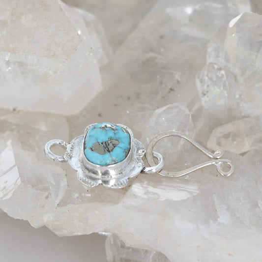 Blue Sonoran Turquoise with Pyrite Sterling Clasp J Hook Stamped