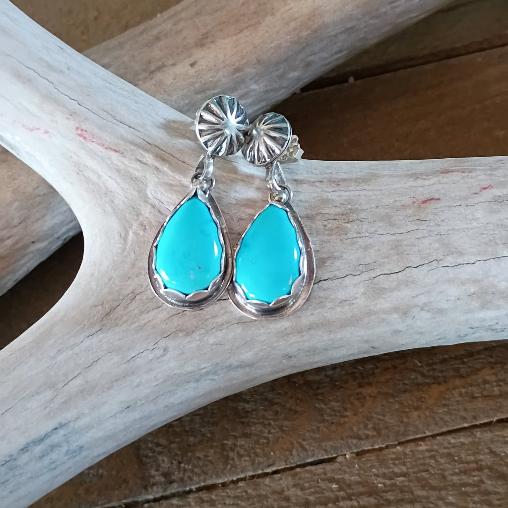 Gem Grade SLEEPING BEAUTY TURQUOISE Earrings Teardrops Sterling