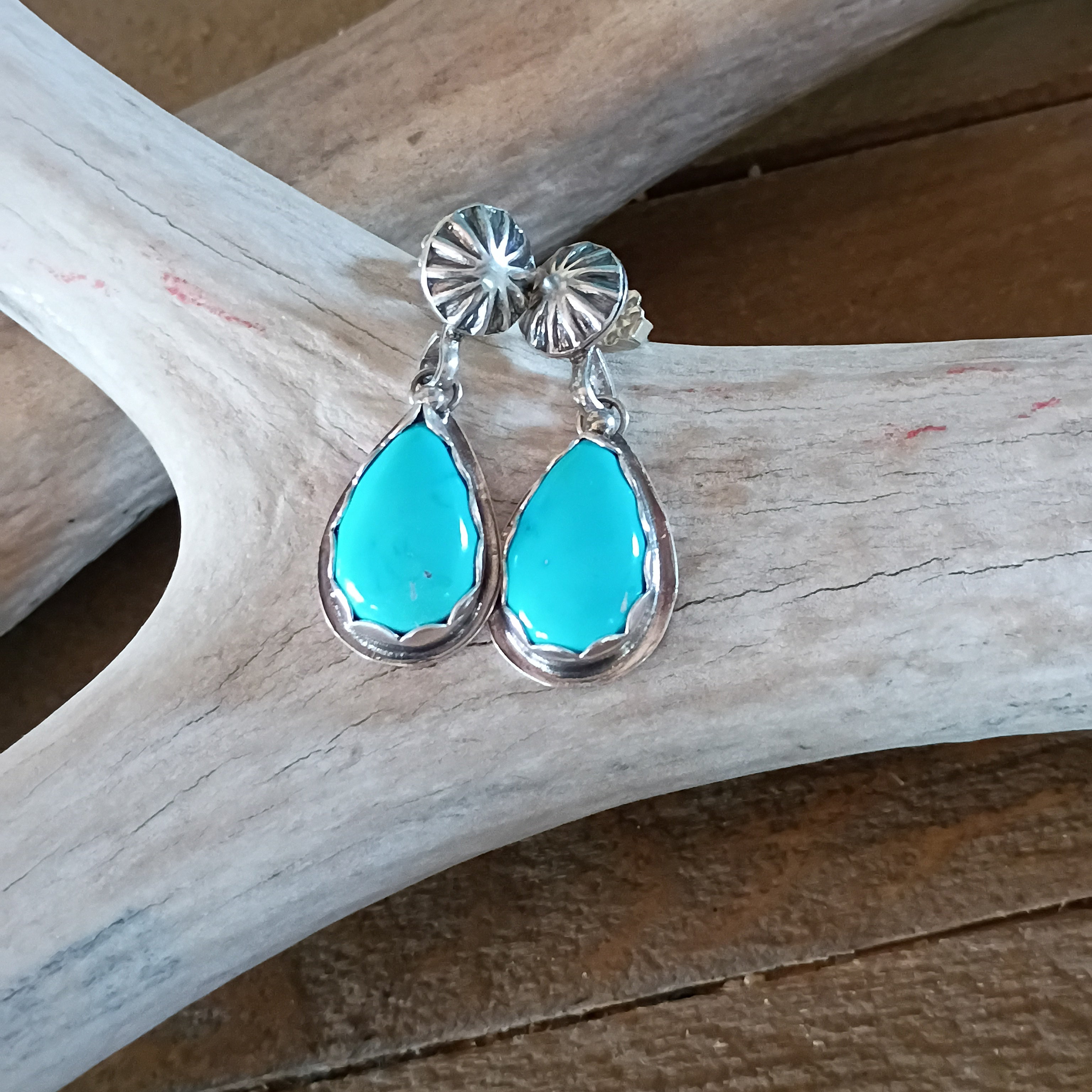 Gem Grade SLEEPING BEAUTY TURQUOISE Earrings Teardrops Sterling