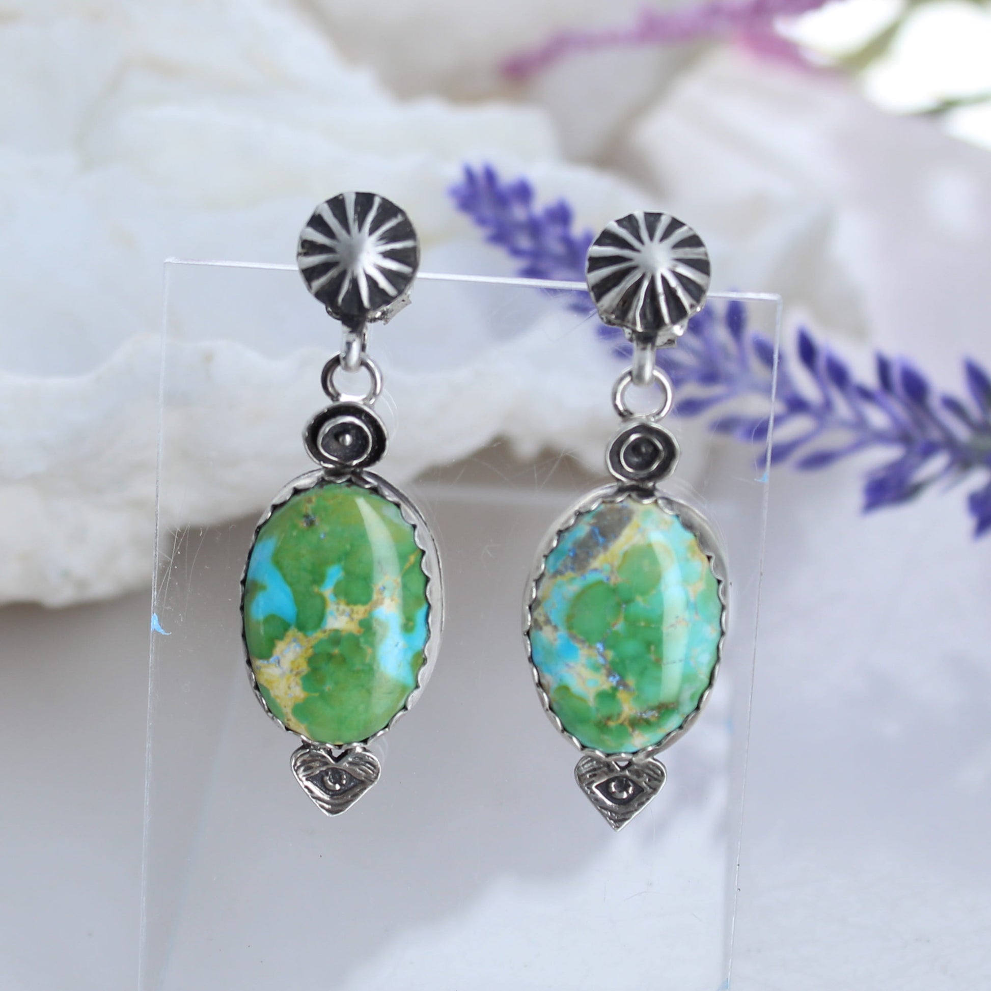 SONORAN GOLD Turquoise Earrings Sterling Large Ovals Heart Eye -NewWorldGems