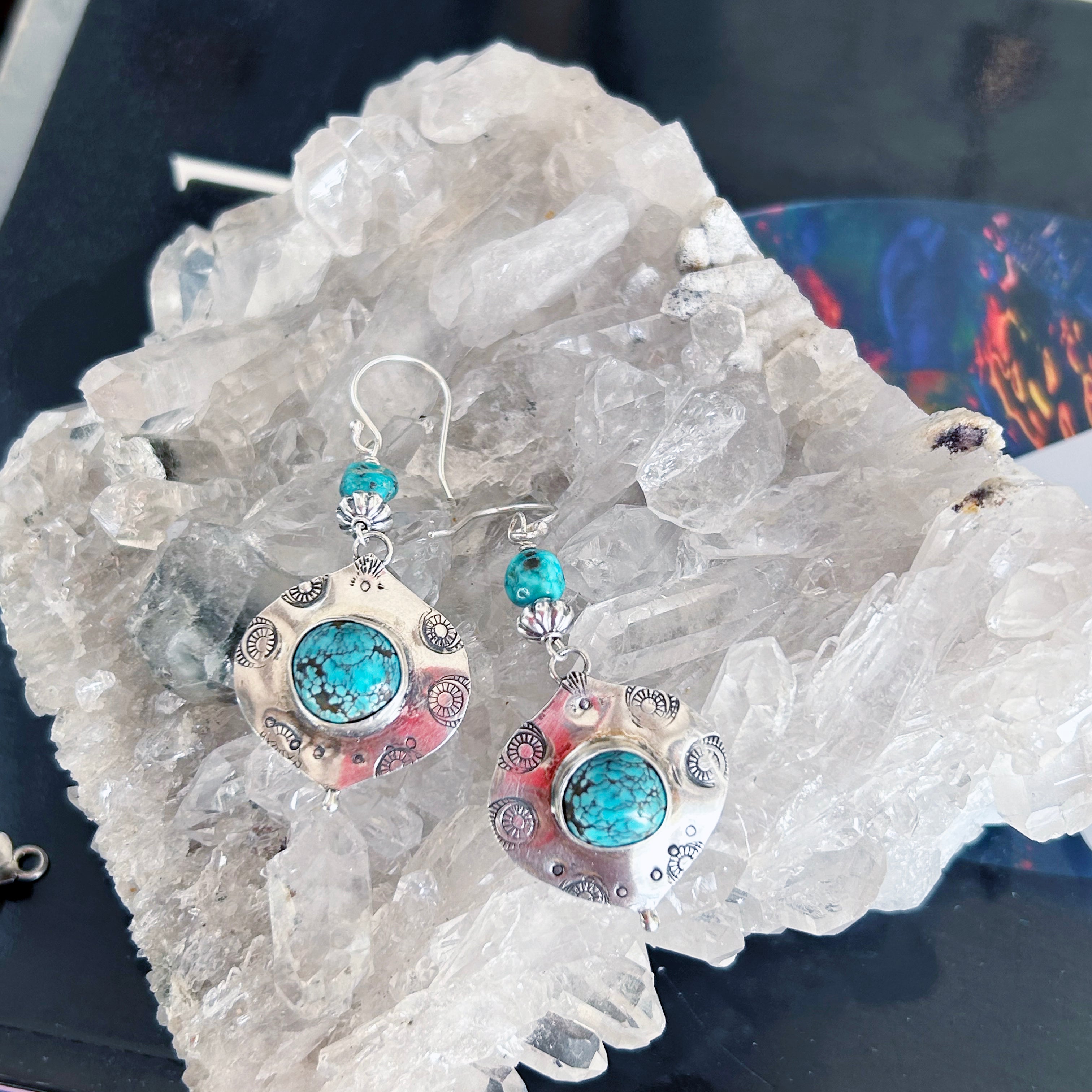 BLUE MOON TURQUOISE Earrings Sterling Arabesque Shaped #2