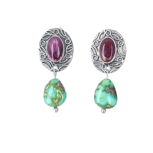 Sonoran Gold Turquoise Purple Spiny Oyster Earrings Posts Dangles