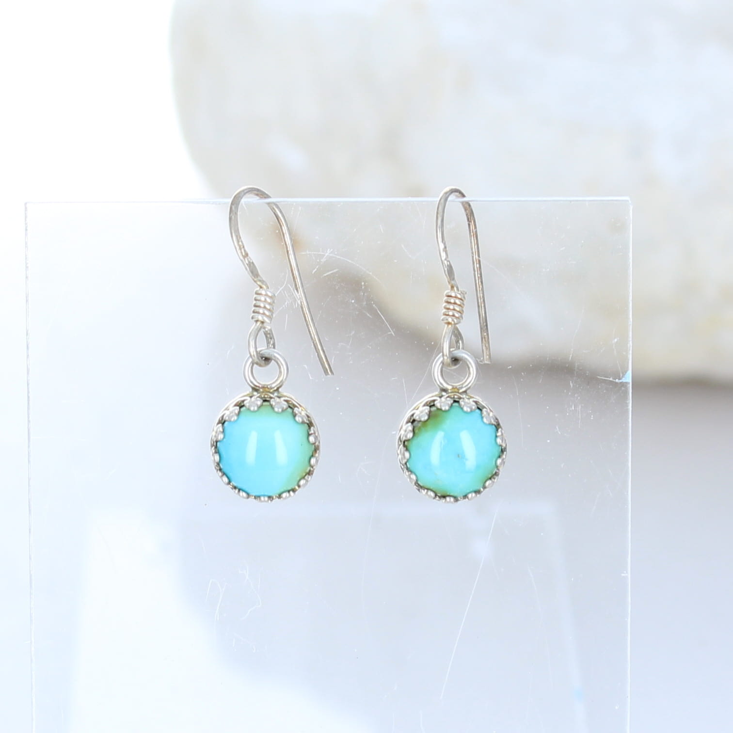 AAA Sonoran Gold Turquoise Earrings 8mm Round Drops Sterling -NewWorldGems