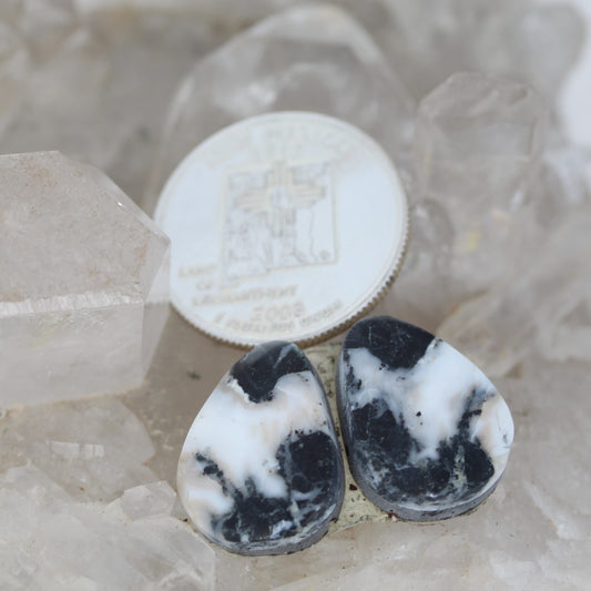 Dramatic Rare White Buffalo Turquoise Cabochon Pair Components 19.5x15mm