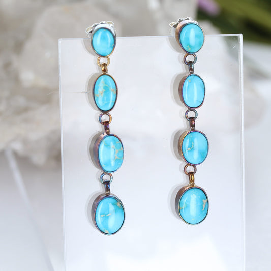 Blue Sonoran Turquoise Earrings Sterling Rainbow Oxidized 4 Stone Dangles