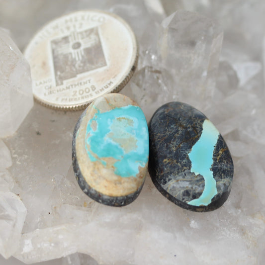 Rare Royston Turquoise Cabochon Pendant Components 2 Oval PCS