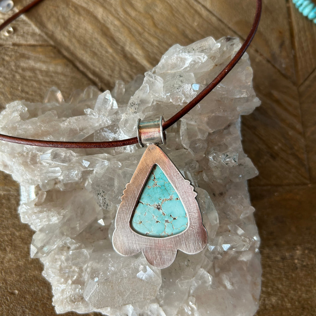 RARE DRY Creek Turquoise Sterling Pendant Spiral Design Necklace