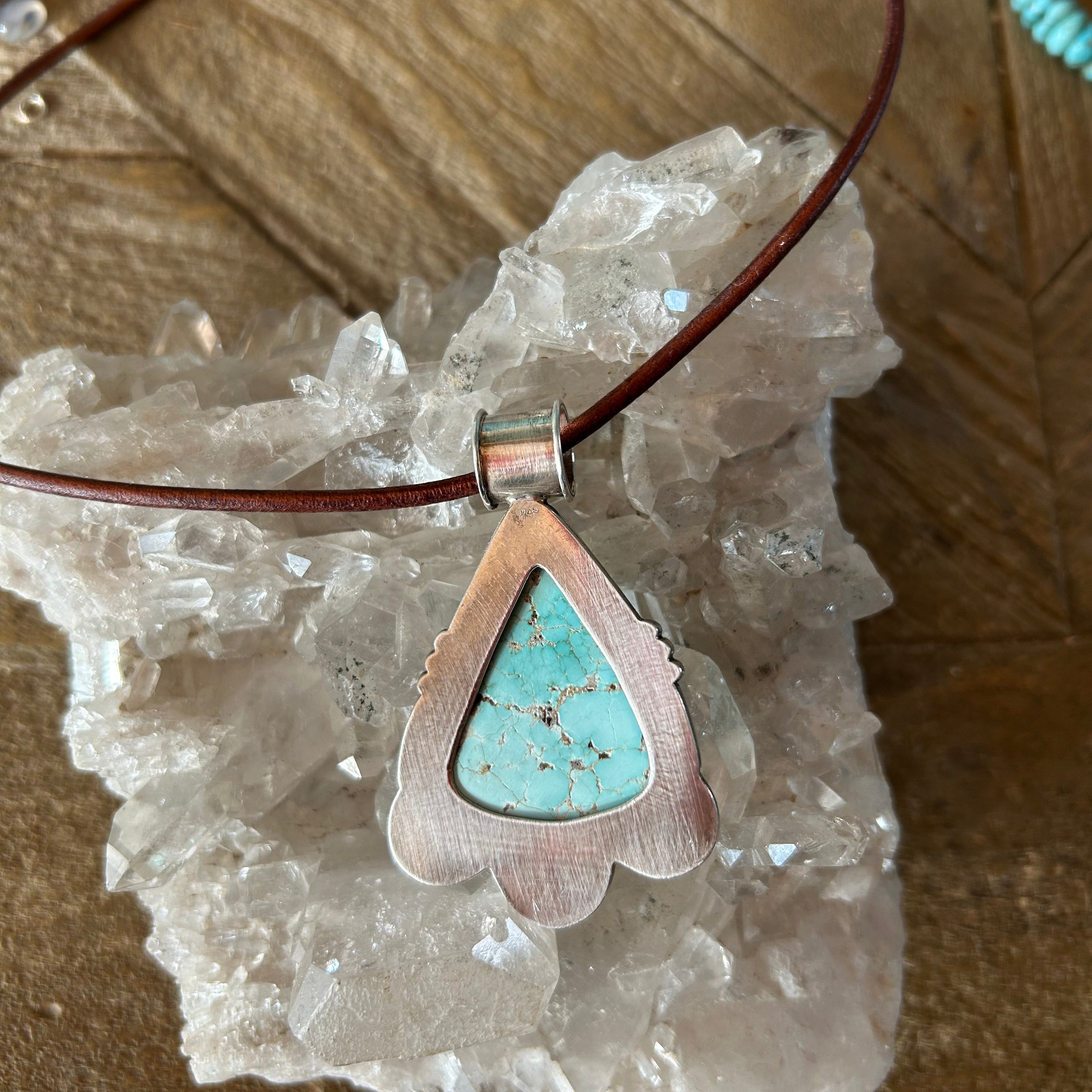 RARE DRY Creek Turquoise Sterling Pendant Spiral Design Necklace