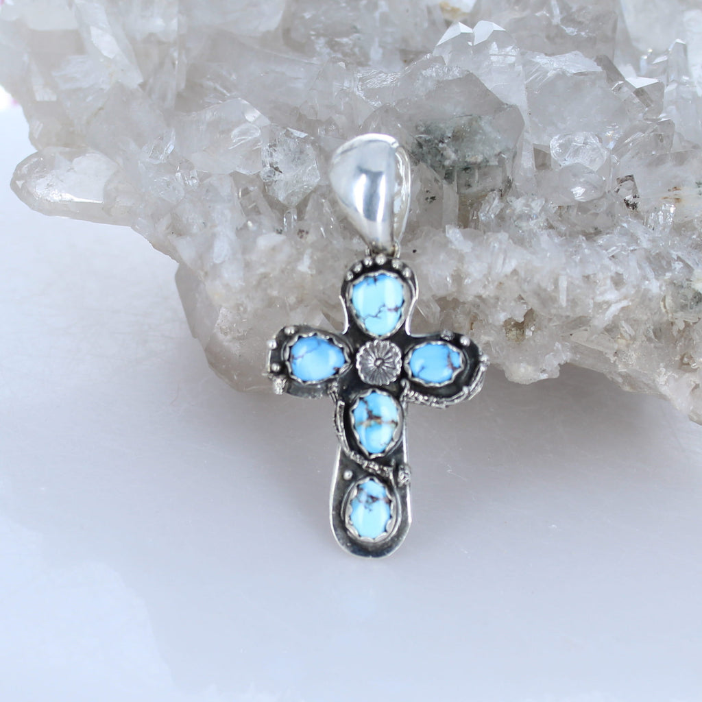 Baby Blue Kazakhstan Turquoise Cross Pendant Sterling Silver
