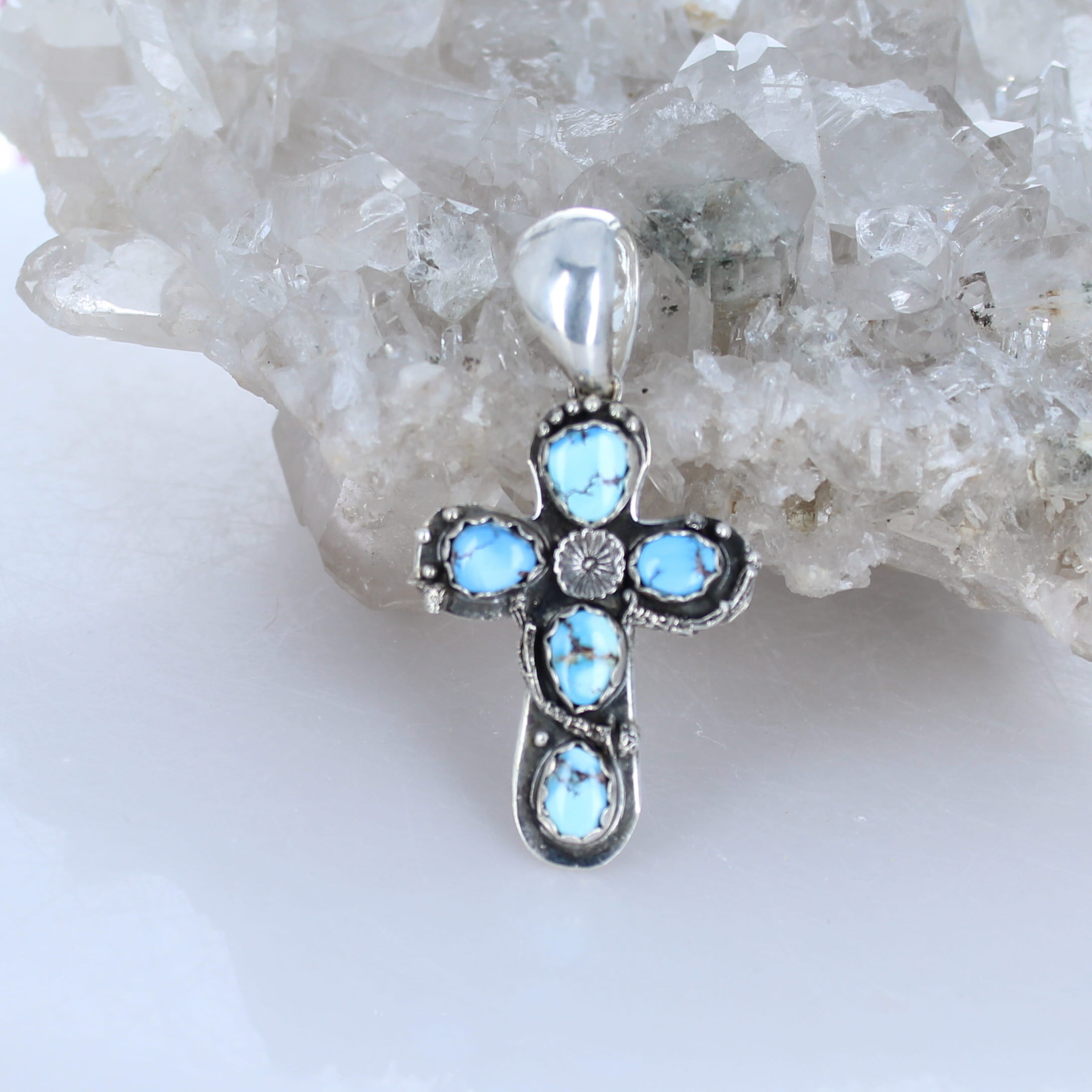 Baby Blue Kazakhstan Turquoise Cross Pendant Sterling Silver