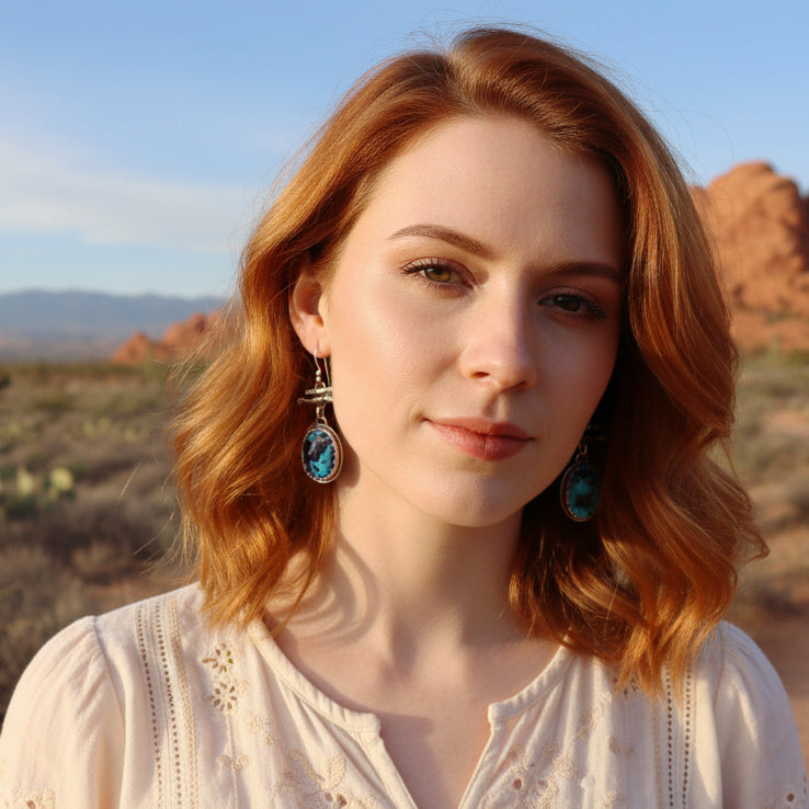 Deep Blue Rustic Carico Lake Turquoise Earrings Sterling Southwestern Style