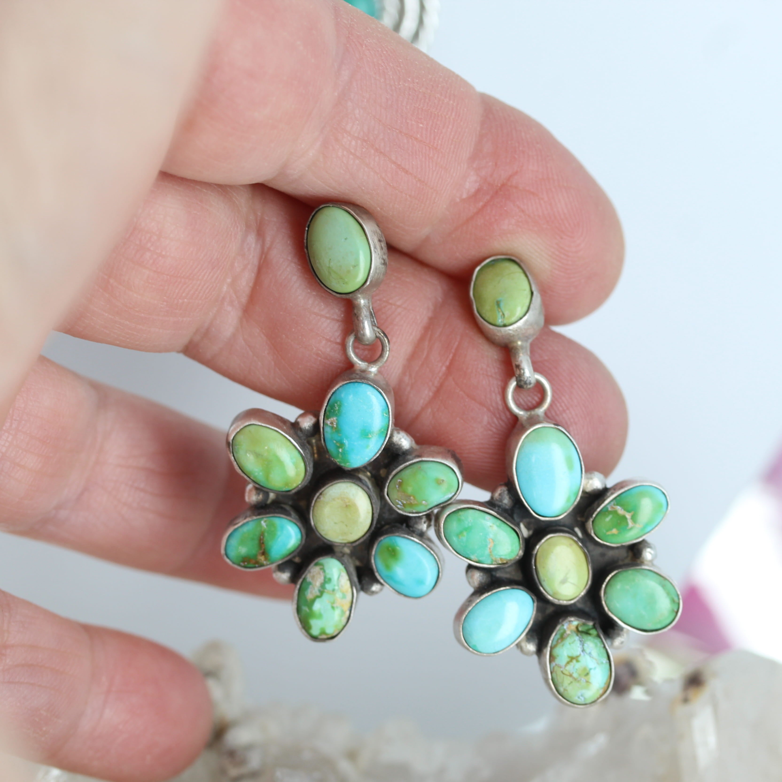 Sonoran Gold Earrings Sterling 8 Stone Large Florals Light Colors