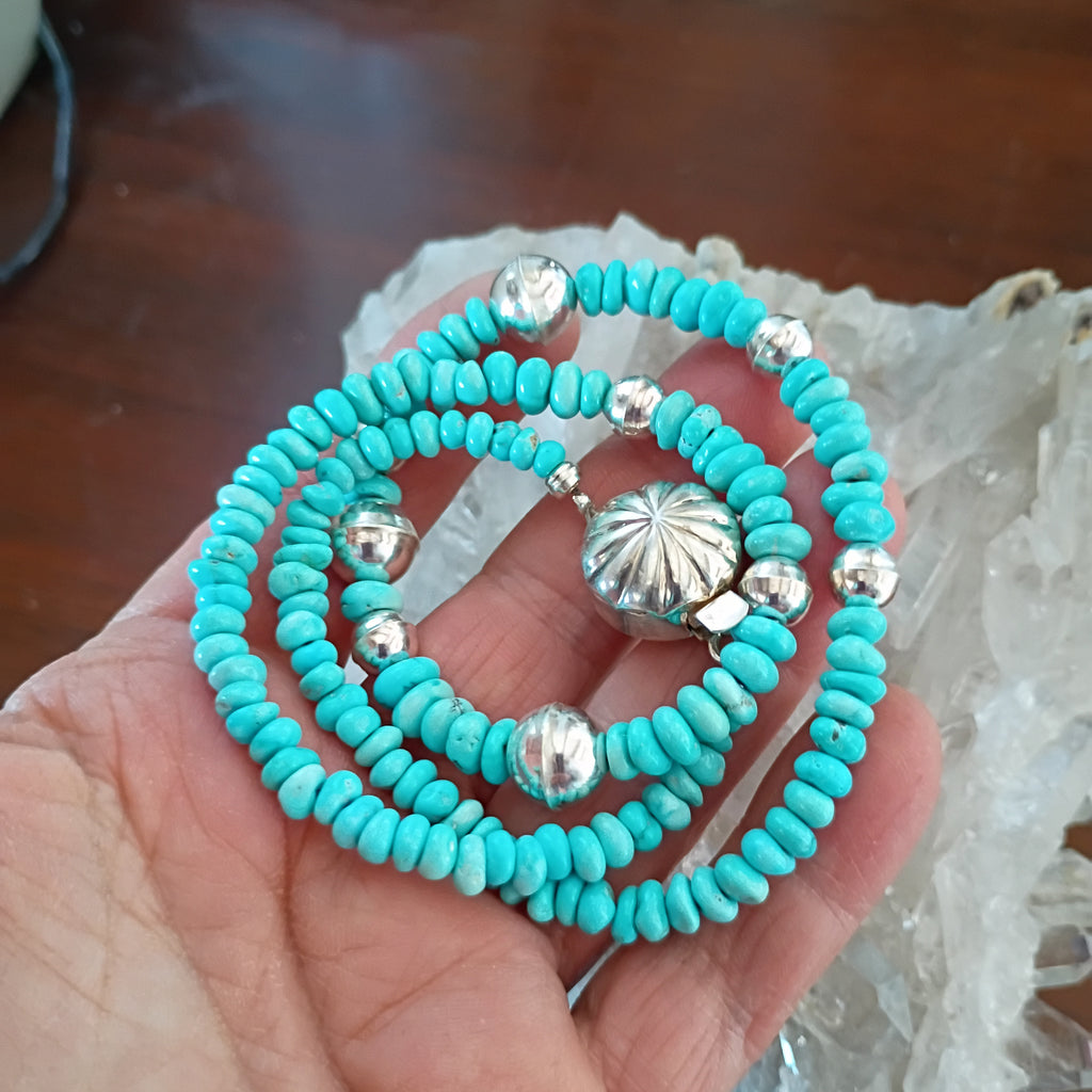 Aqua Blue Nevada Lone Mountain Turquoise Necklace Sterling Southwestern