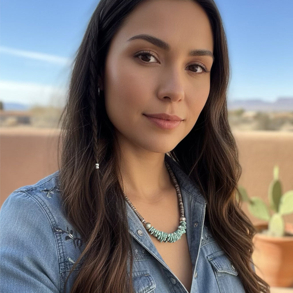 Lone Mountain Turquoise Necklace with Shell Heshi Sterling