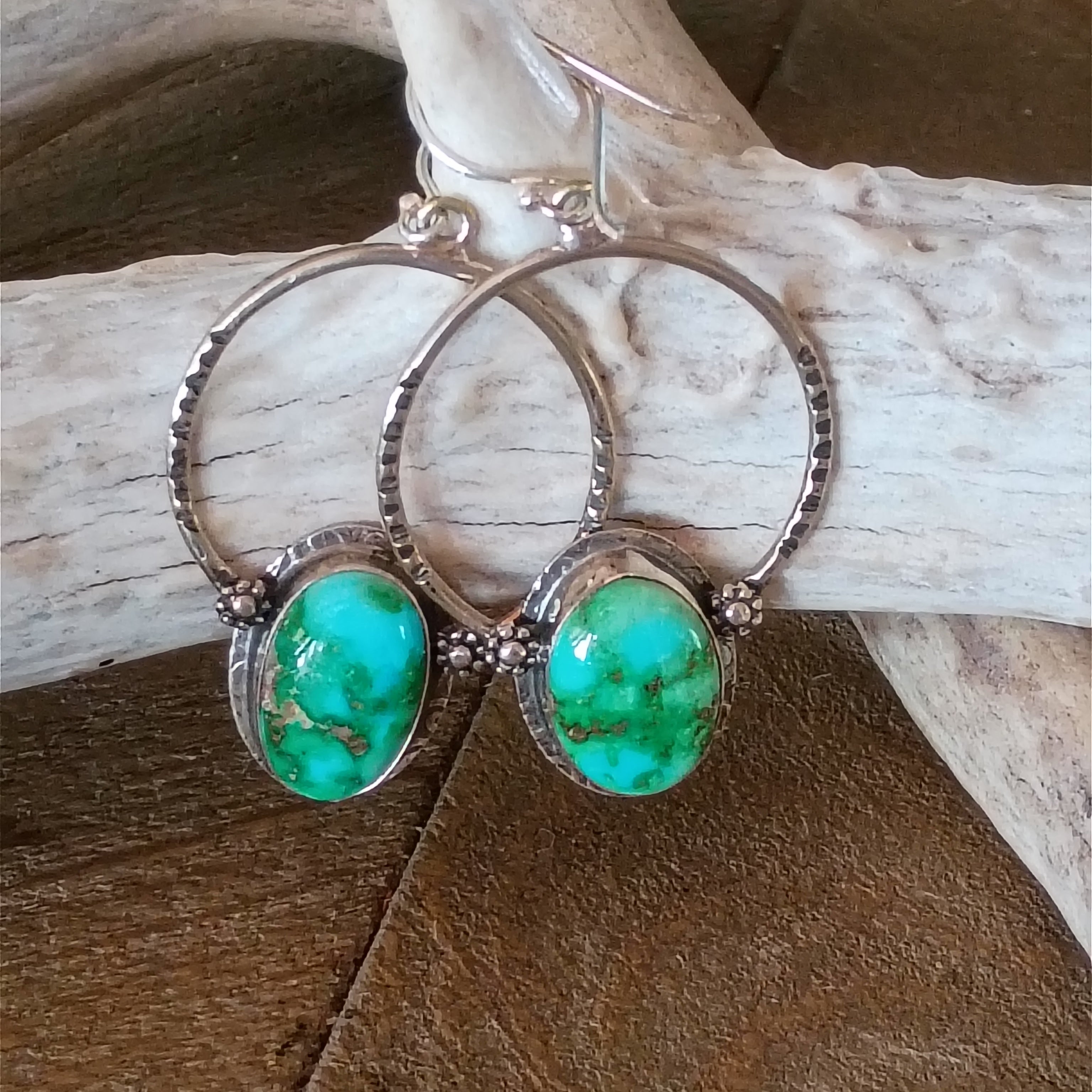 Gorgeous Blue Green Sonoran Gold Turquoise Earrings Hoops Sterling Silver