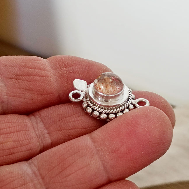 Sparkling Sunstone Clasp Sterling 8mm Granulated Ball and Twist Wire Design