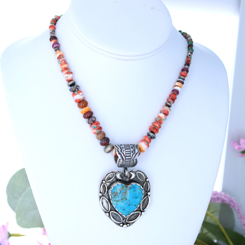 CONCHO PENDANT HEART Turquoise Southwest Style Large NewWorldGems
