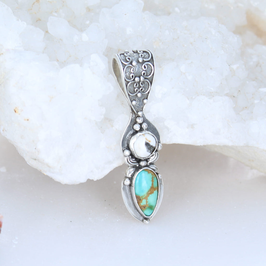White Buffalo and Sierra Bella Turquoise Boho Southwest Pendant