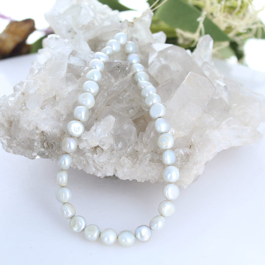 Light Silver Pearls 7.5mm Button Shaped 10"