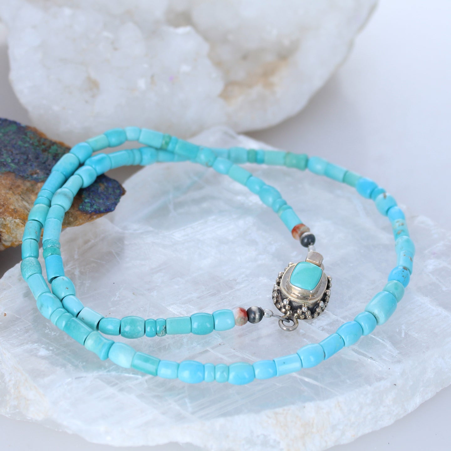 Sleeping Beauty Turquoise Necklace Mixed Shape Sterling 17.5"