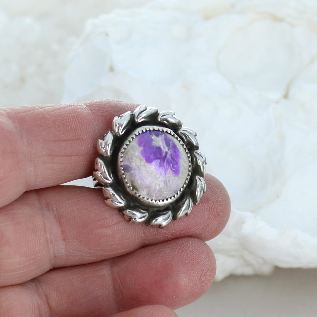 AAA SUGILITE RING Round Shaped Sterling Size 6.5 -NewWorldGems