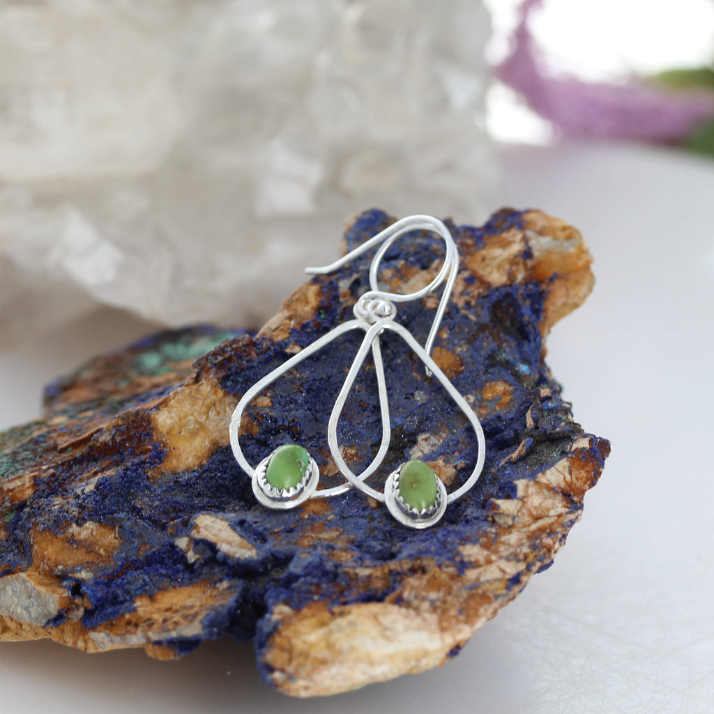 Sonoran Green  Turquoise Earrings Double Hoops Sterling Silver
