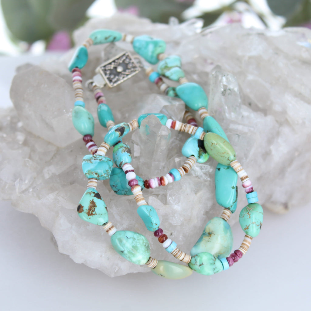 Carico Lake Turquoise Necklace Fiesta Colors Sterling Silver Southwest 21"