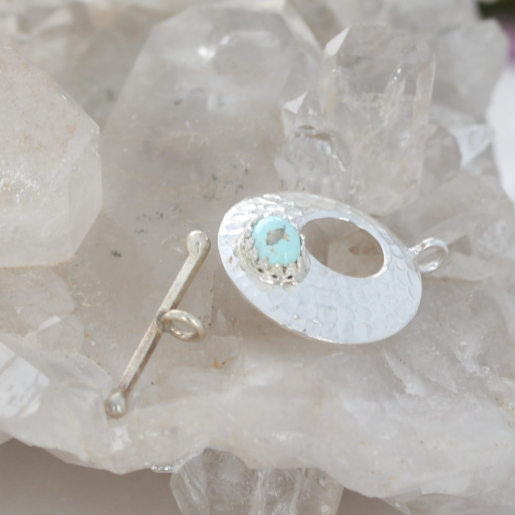 White Creek Turquoise with Pyrite Toggle Clasp Sterling 6x8mm