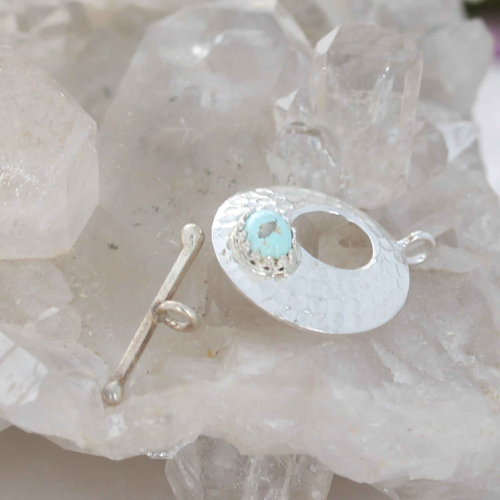 White Creek Turquoise with Pyrite Toggle Clasp Sterling 6x8mm