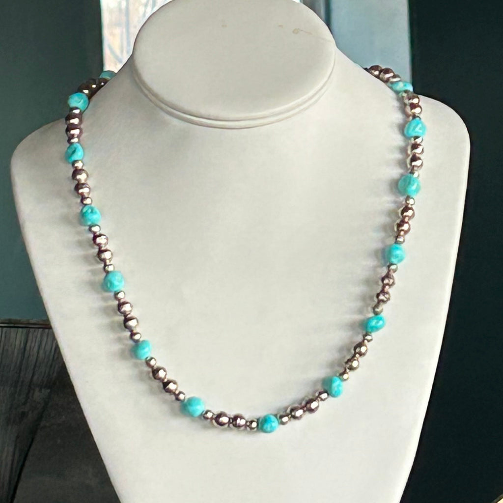 Natural Sleeping Beauty Turquoise Necklace Sterling Navajo Pearls 20"