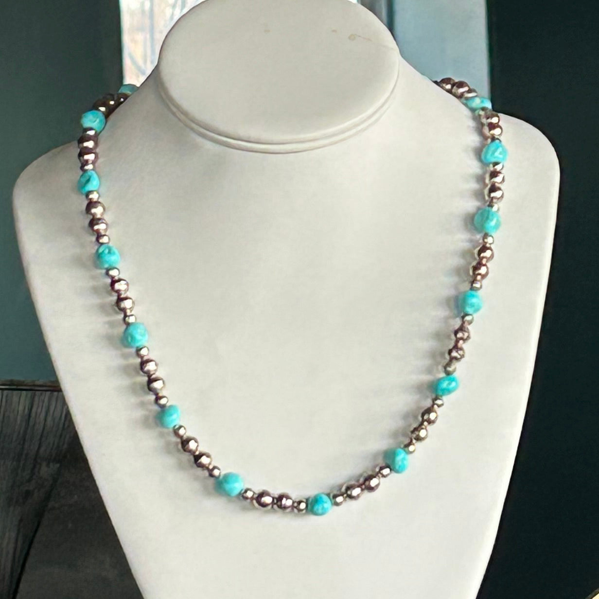 Natural Sleeping Beauty Turquoise Necklace Sterling Navajo Pearls 20"