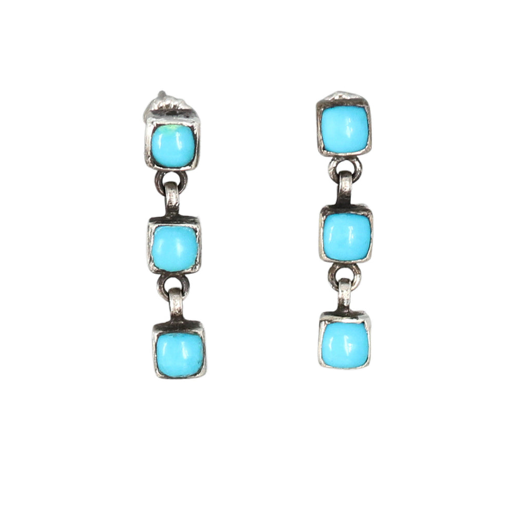 Blue Ridge Turquoise Earrings Sterling 3 Stone