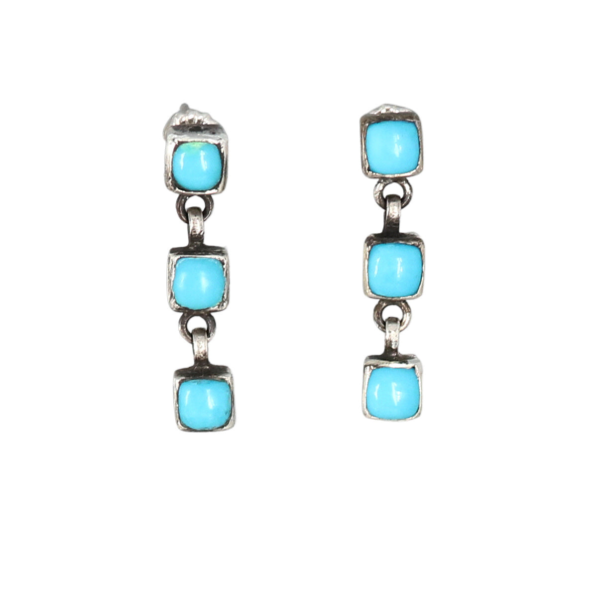 Blue Ridge Turquoise Earrings Sterling 3 Stone