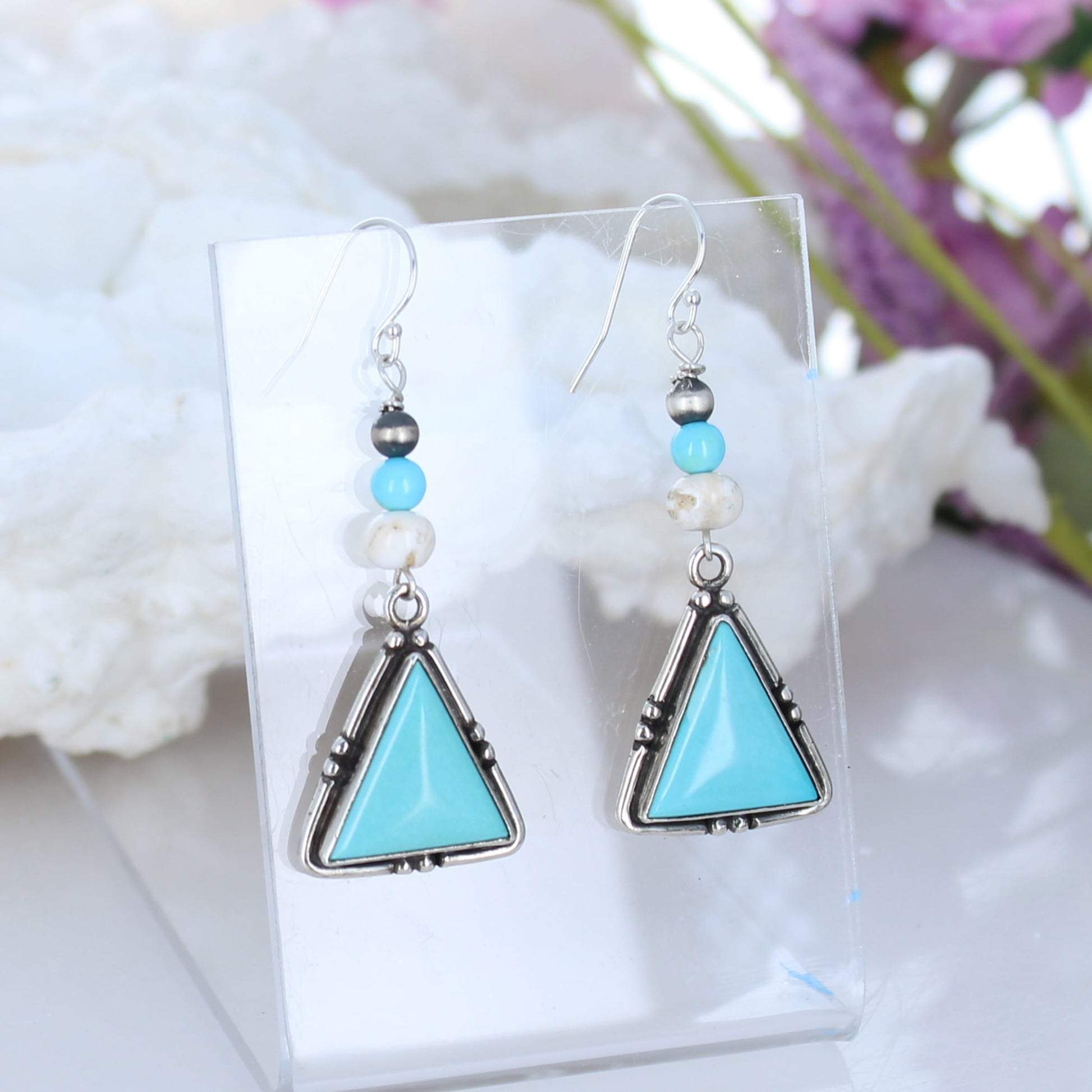 Sleeping Beauty Turquoise Earrings Sky Blue Sterling Triangles -NewWorldGems