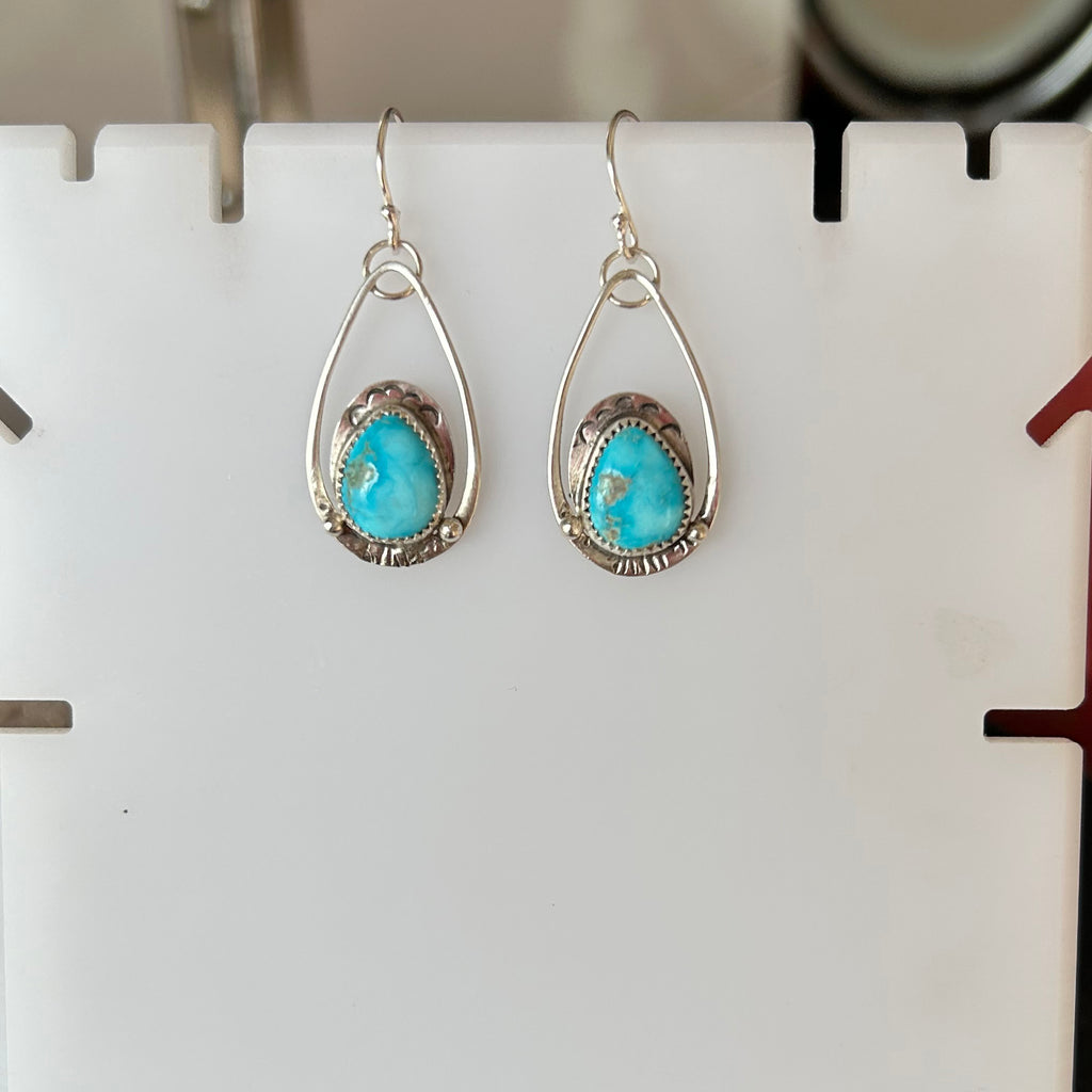 SLEEPING BEAUTY TURQUOISE Earrings Teardrops Sterling NewWorldGems 1.75"