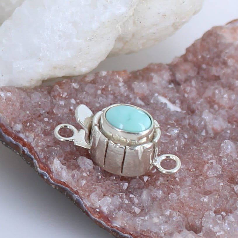 DRY CREEK TURQUOISE Clasp Pale Sky Blue Oval Sterling Southwest Design -NewWorldGems