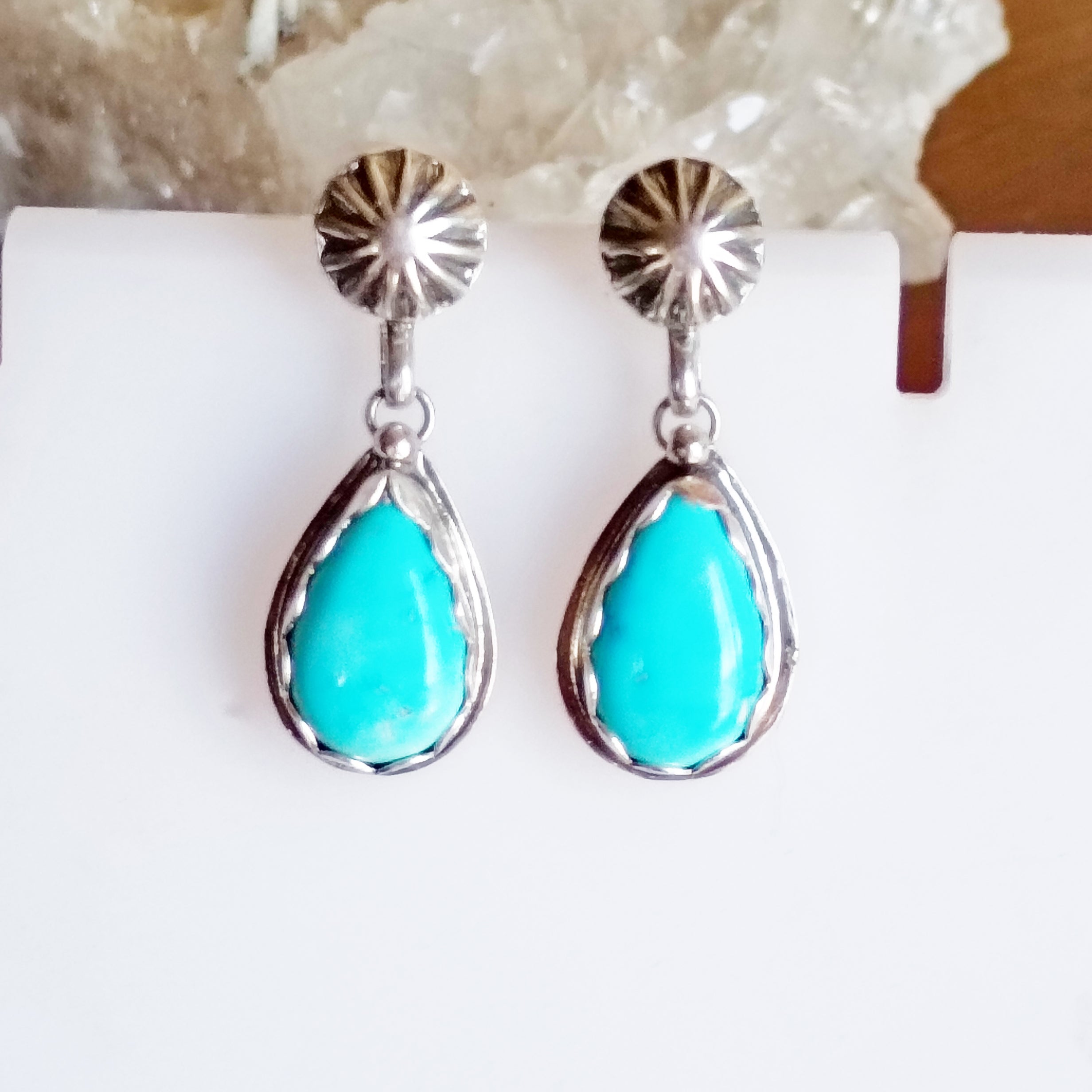 Gem Grade SLEEPING BEAUTY TURQUOISE Earrings Teardrops Sterling