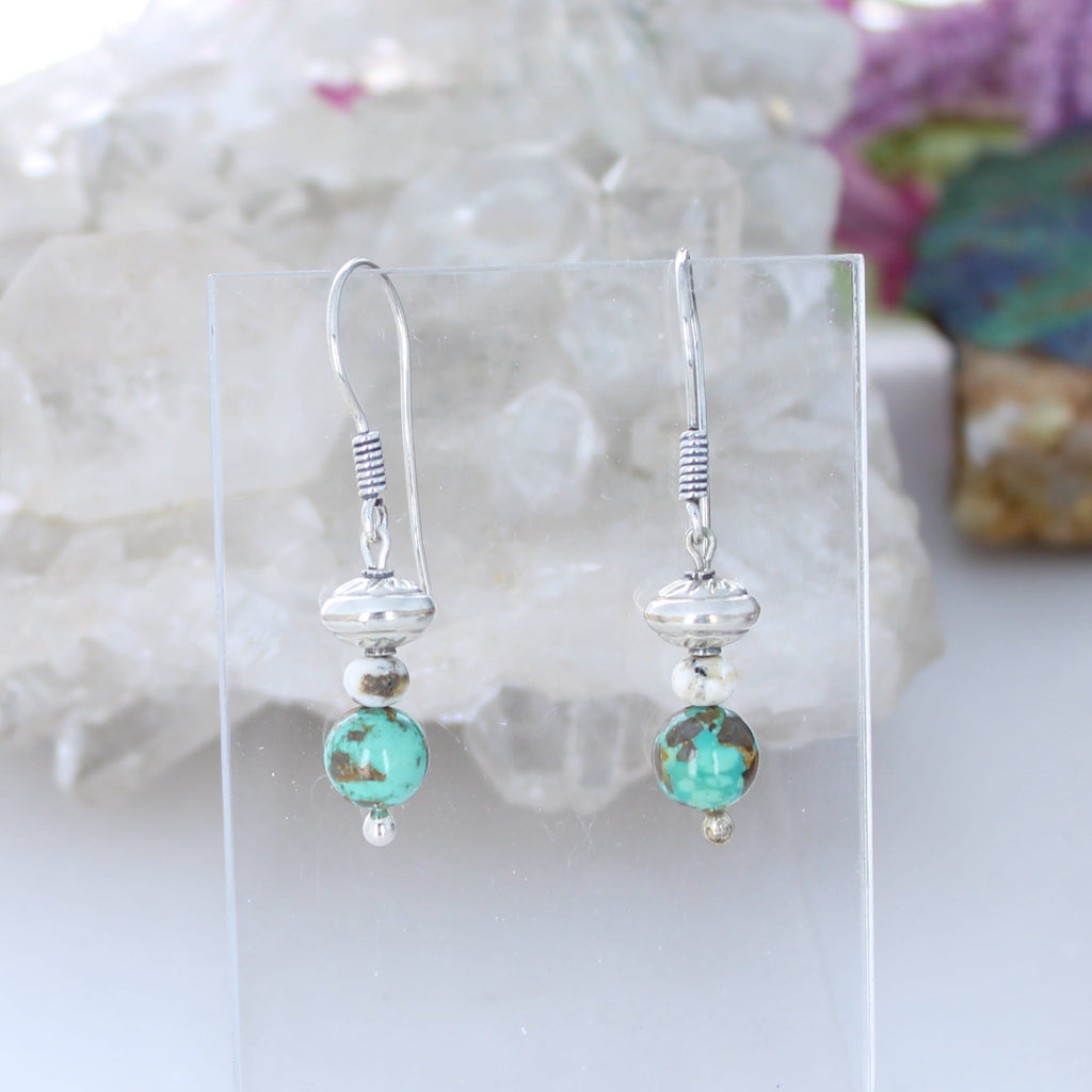 Carico Lake and White Buffalo Turquoise Sterling Earrings Drops