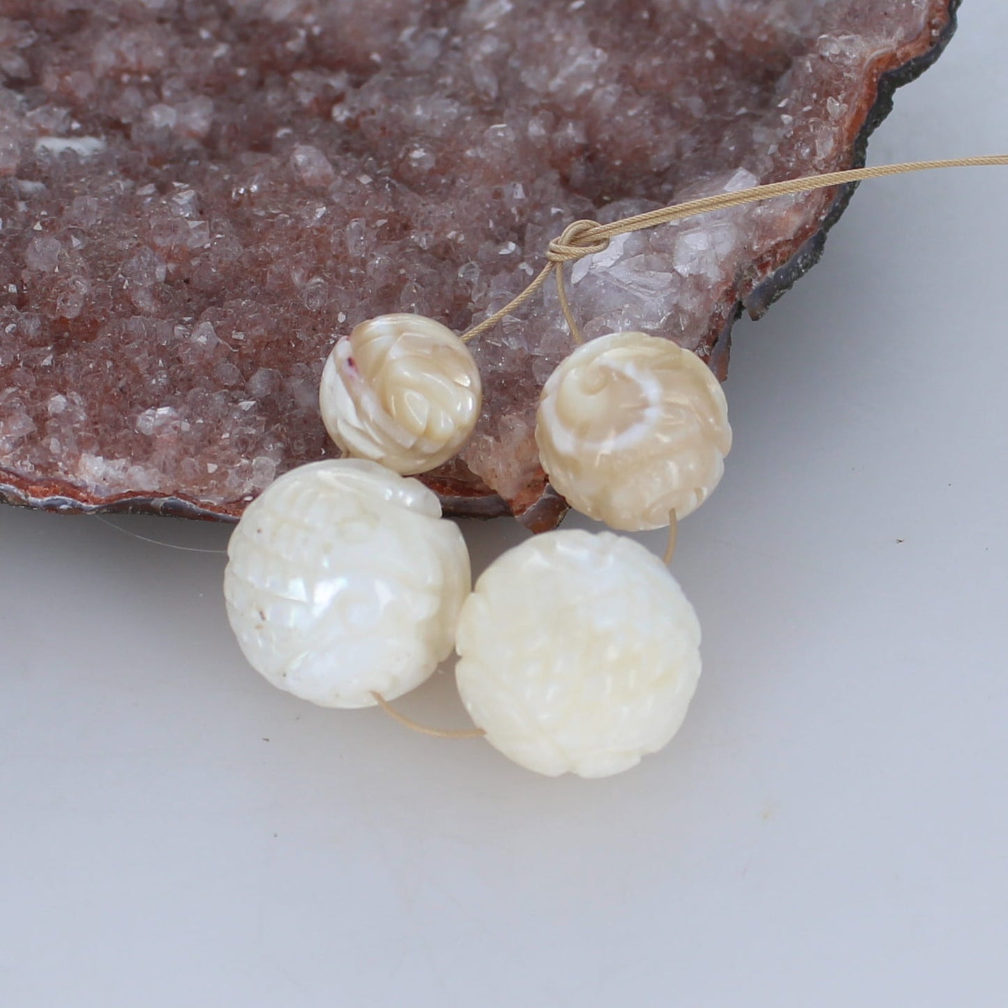 MOTHER OF PEARL Beads Carved 4 Pieces -NewWorldGems