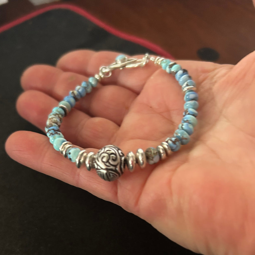 Golden Hills Turquoise and Sterling Bracelet Protective Eye and Longevity Bead