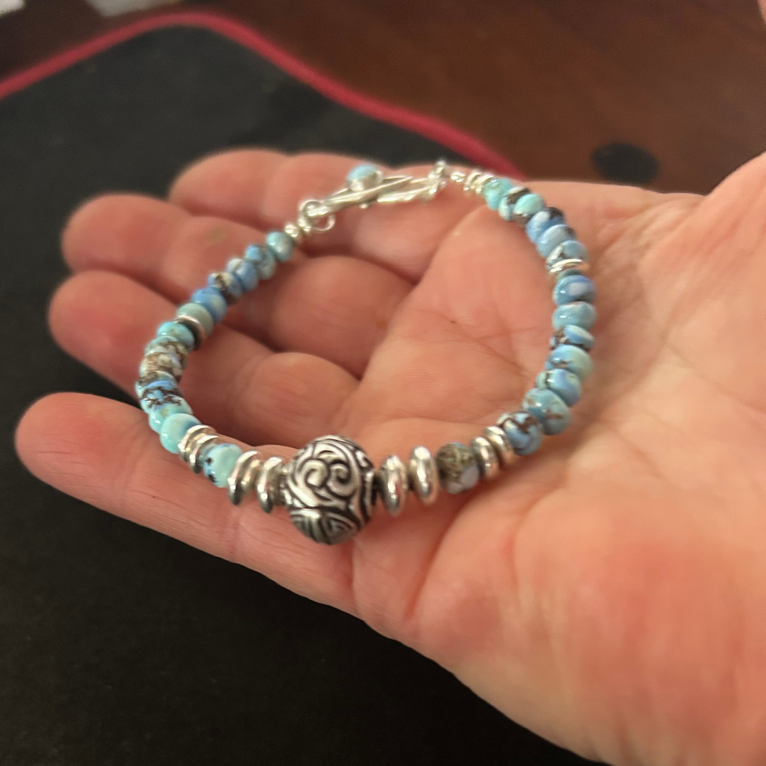 Golden Hills Turquoise and Sterling Bracelet Protective Eye and Longevity Bead