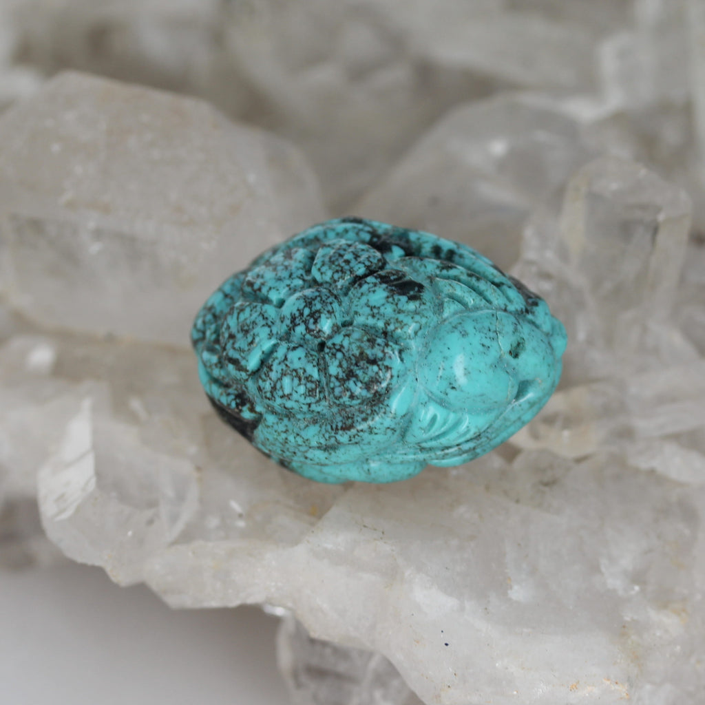 Carved Bright Blue Hubei Turquoise Bead Floral Large Centerpiece 35x25mm