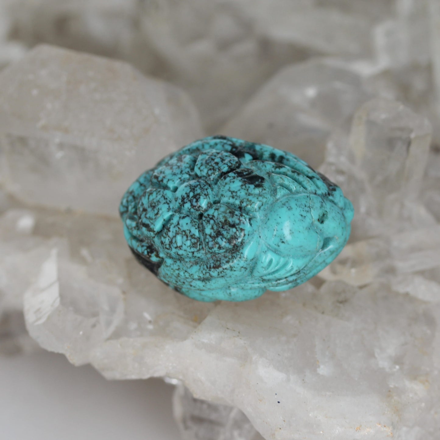 Carved Bright Blue Hubei Turquoise Bead Floral Large Centerpiece 35x25mm