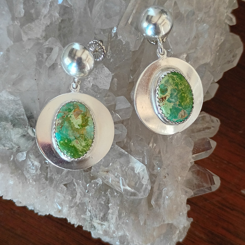 AAA Round Arizona Patagonia Turquoise Earrings Sterling Silver Boho