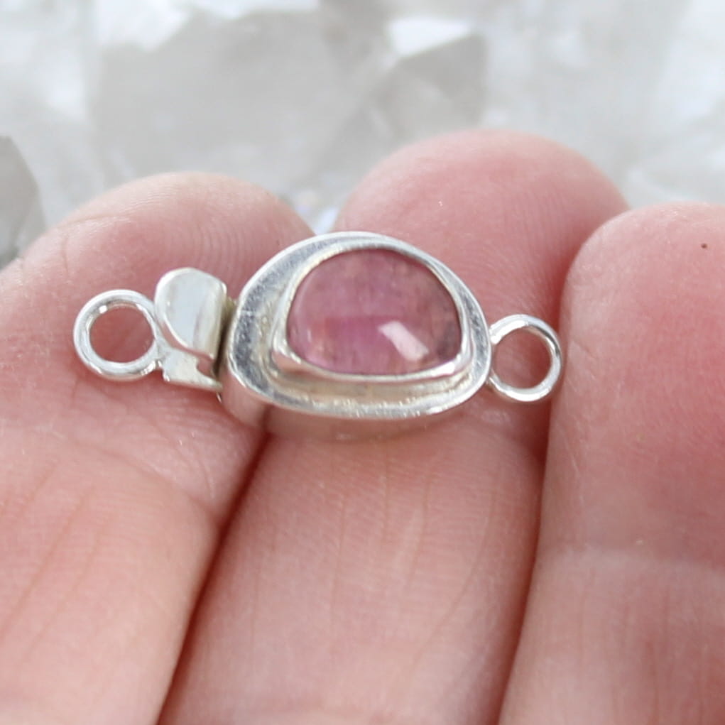 AAA Half Moon Pink Tourmaline Faceted Sterling Silver Clasp