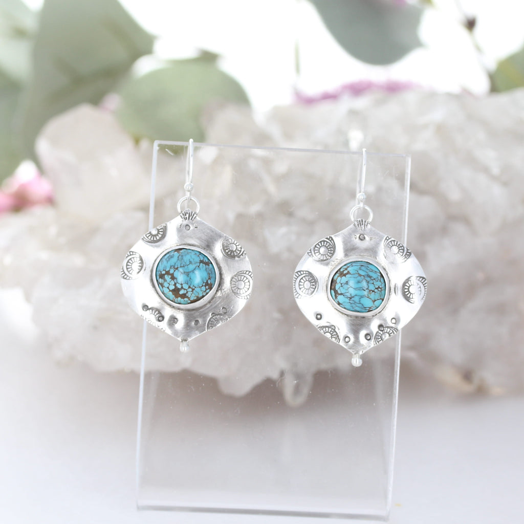 BLUE MOON TURQUOISE Earrings Sterling Arabesque Shaped #2