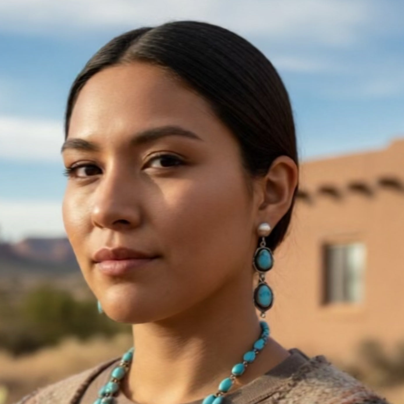 Blue Ridge Turquoise Earrings 2 Stone Domed Post
