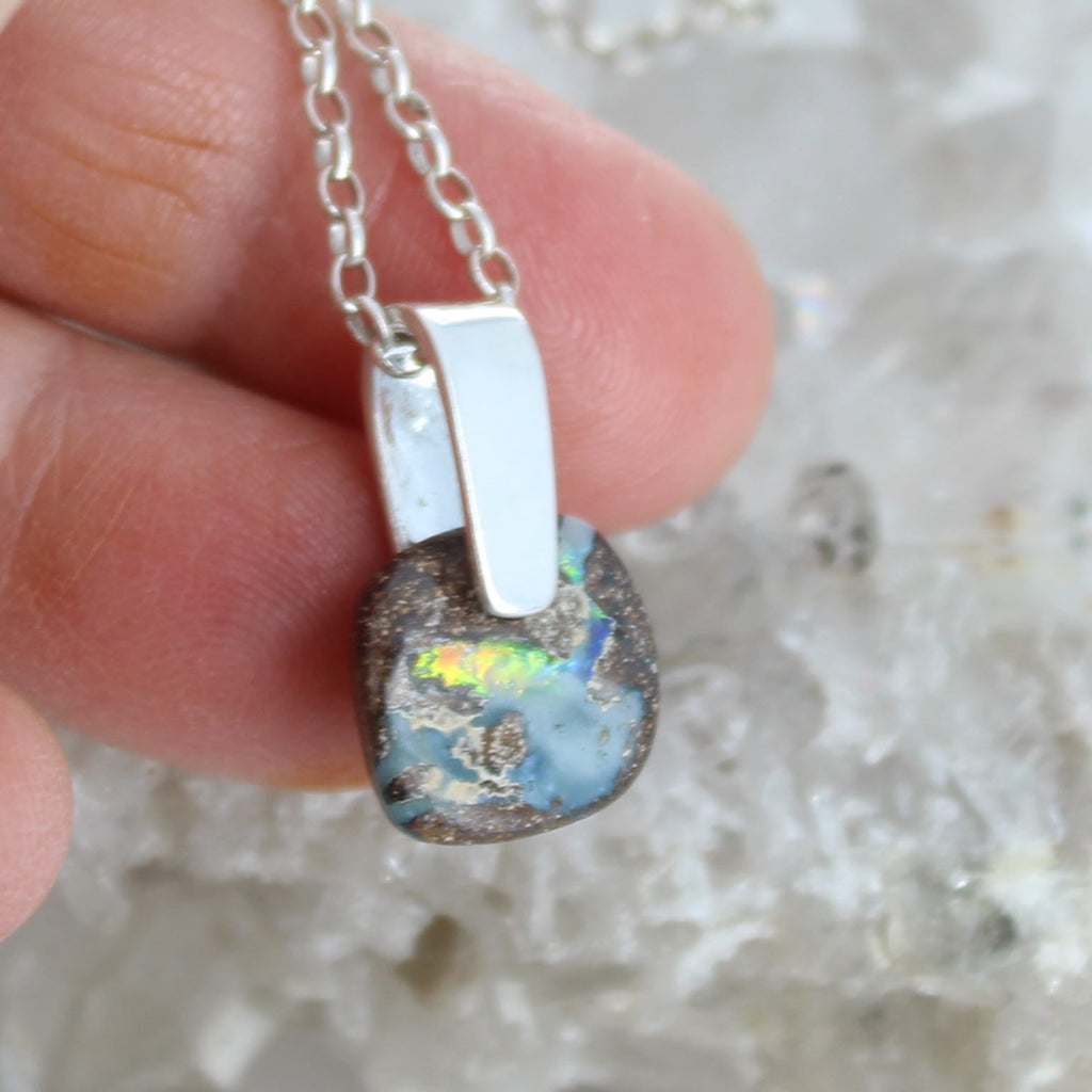 BOULDER OPAL PENDANT Australian Opal Colorful Necklace Sterling 16" #1