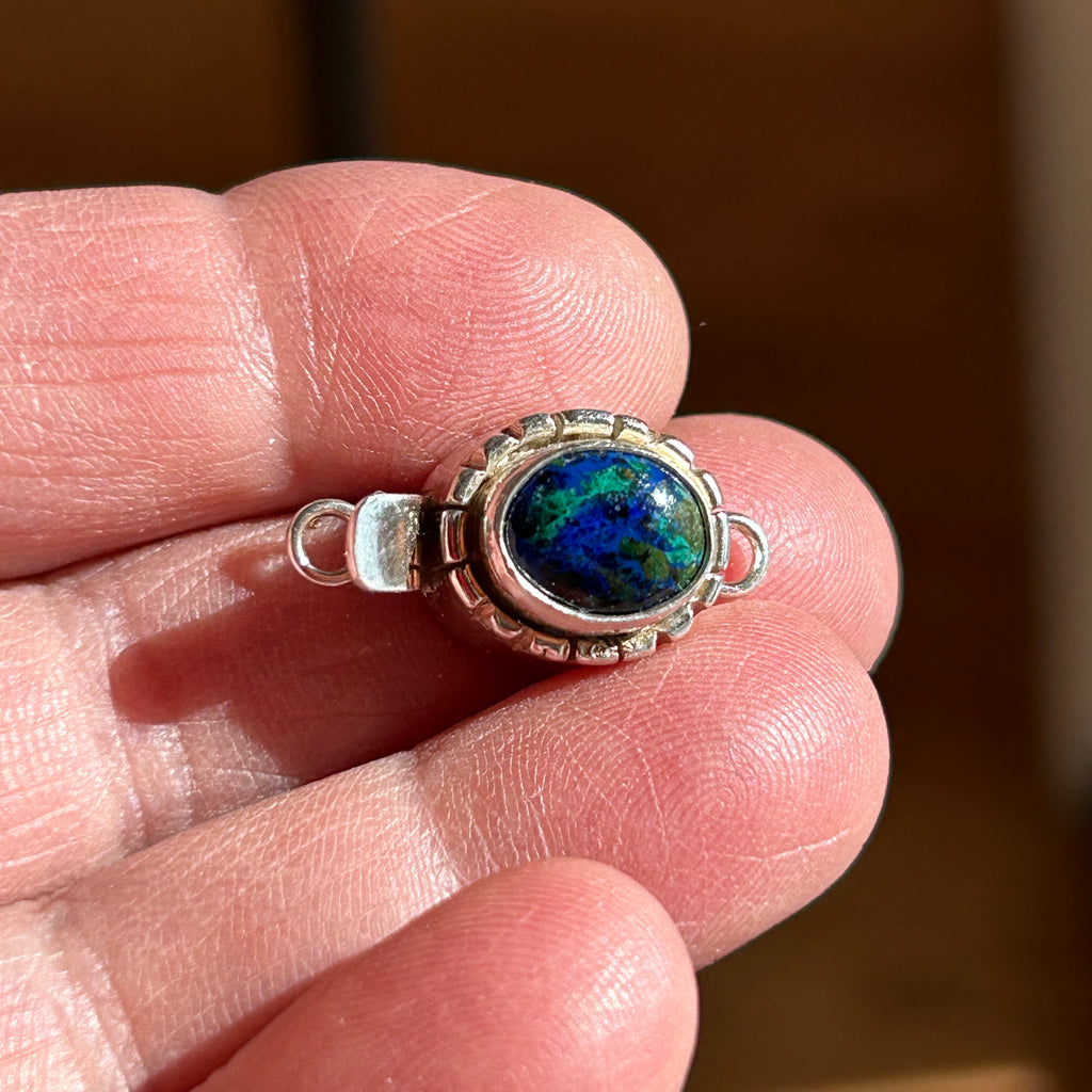 AAA Azurite Clasp Sterling 8x10mm Oval Southwestern Style